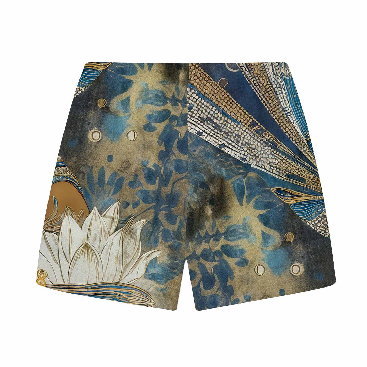 Egyptian Goddess & Dragonfly Floral Pattern Casual Elastic Waist Shorts