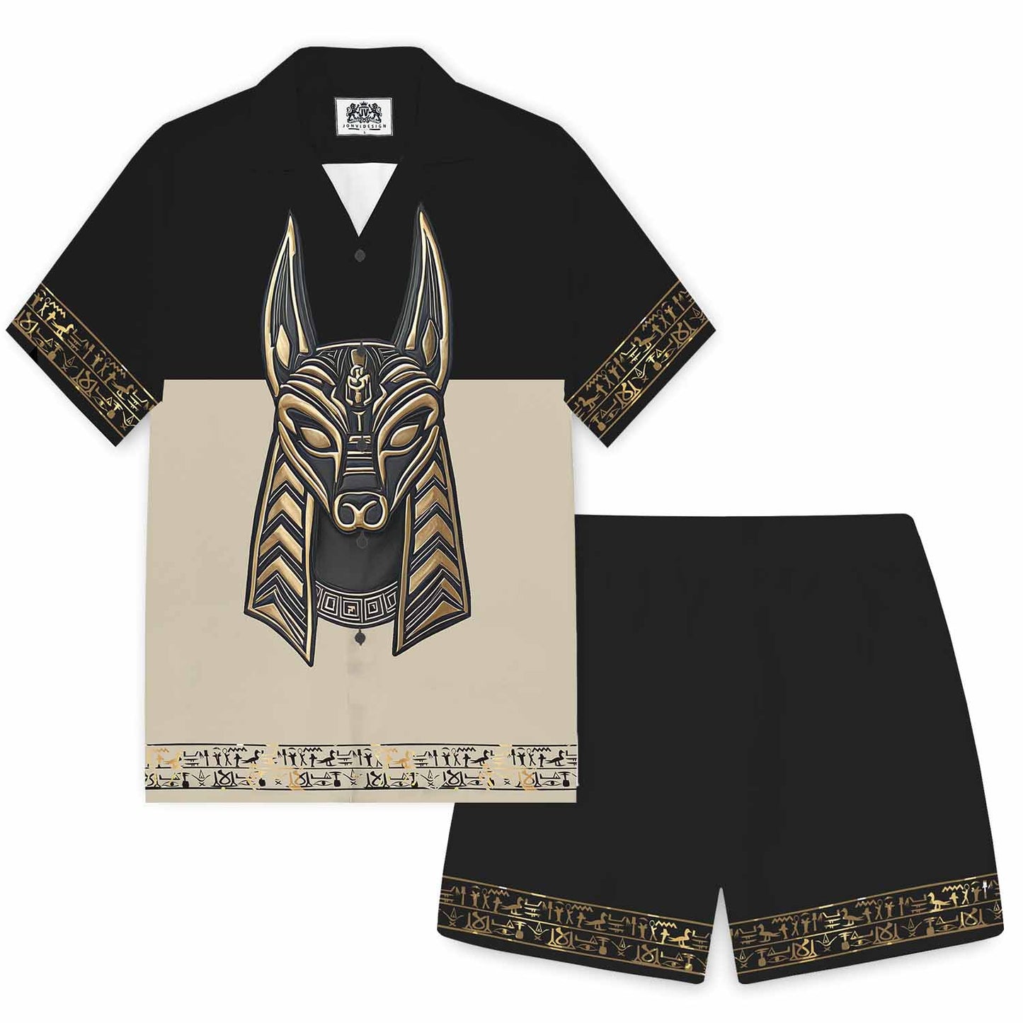 Ancient Egyptian Anubis Art Camp Collar Short Sleeve Shirt