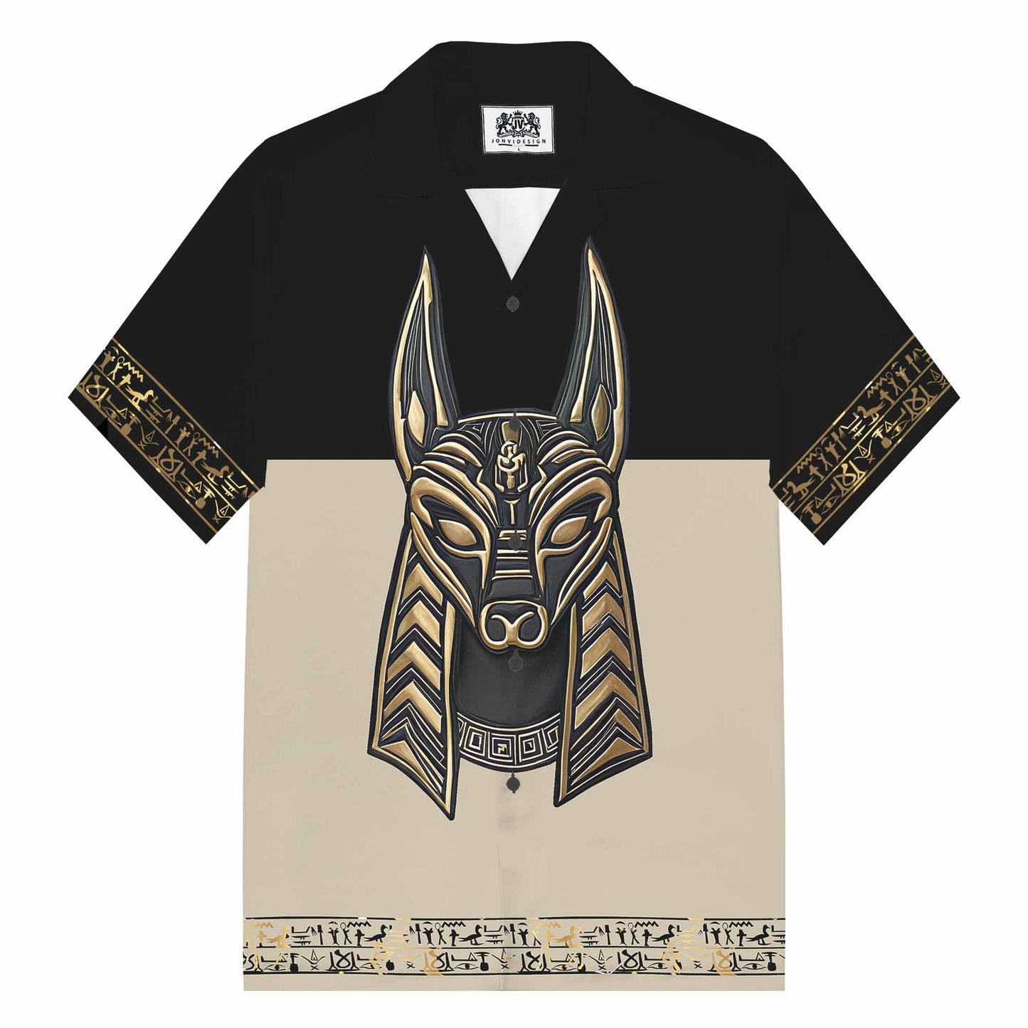 Ancient Egyptian Anubis Art Camp Collar Short Sleeve Shirt