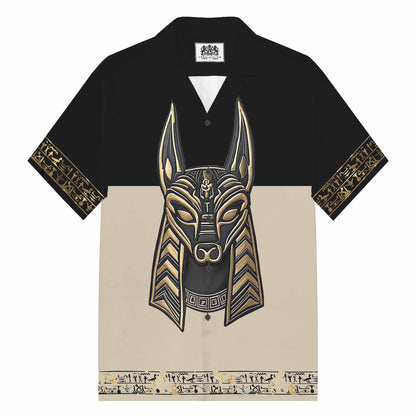 Ancient Egyptian Anubis Art Camp Collar Short Sleeve Shirt