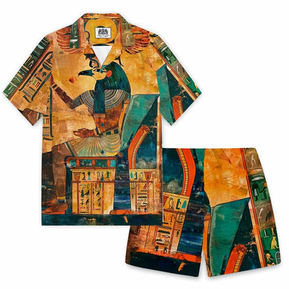 Men's Retro Egyptian Camp Collar Casual Short Sleeve Shirt