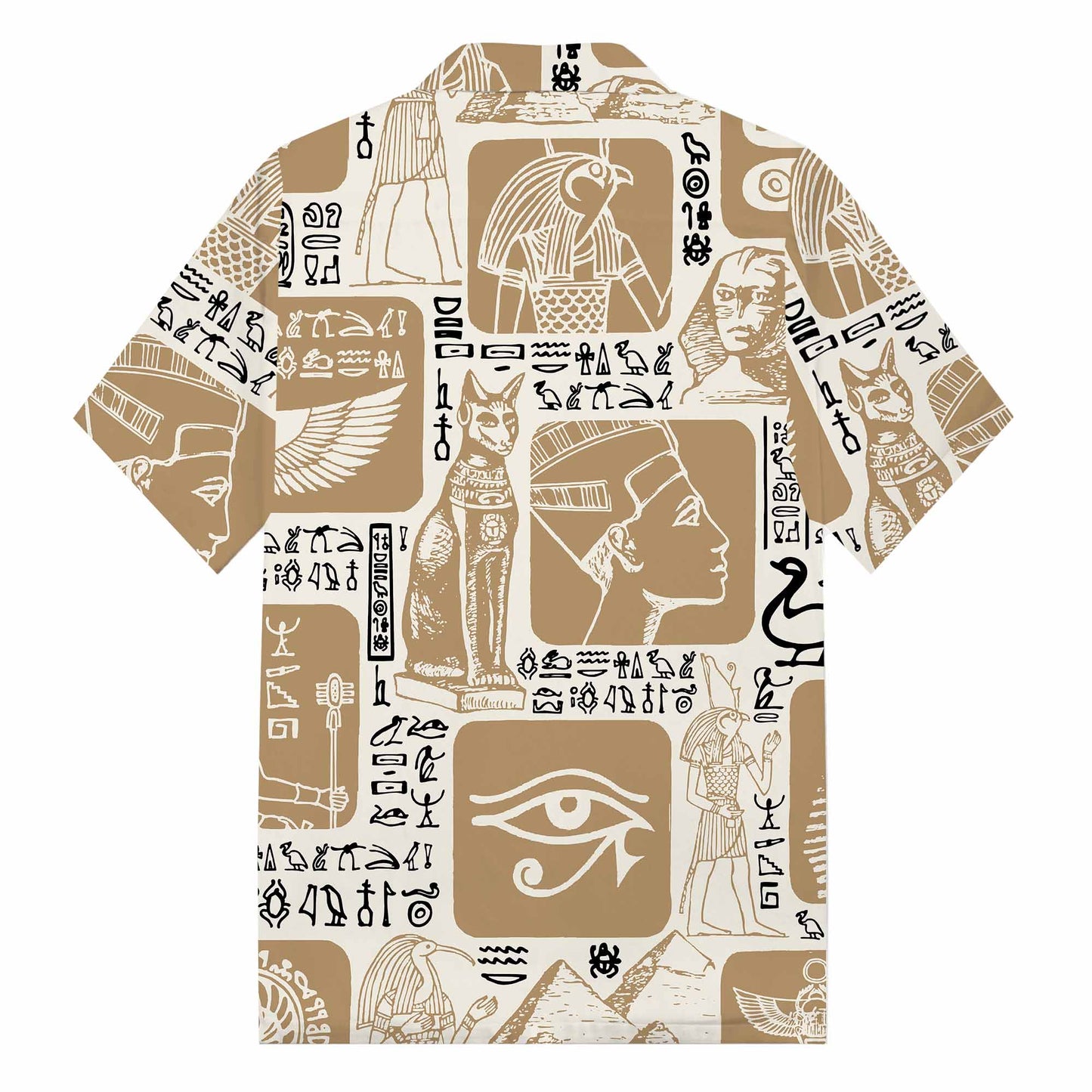 Egyptian Symbols Hieroglyphs Mascots Retro Camp Collar Casual Short Sleeve Shirt