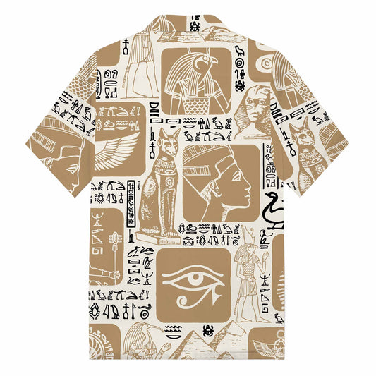 Egyptian Symbols Hieroglyphs Mascots Retro Camp Collar Casual Short Sleeve Shirt