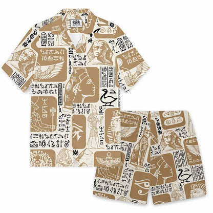 Egyptian Symbols Hieroglyphs Mascots Retro Elastic Waist Shorts