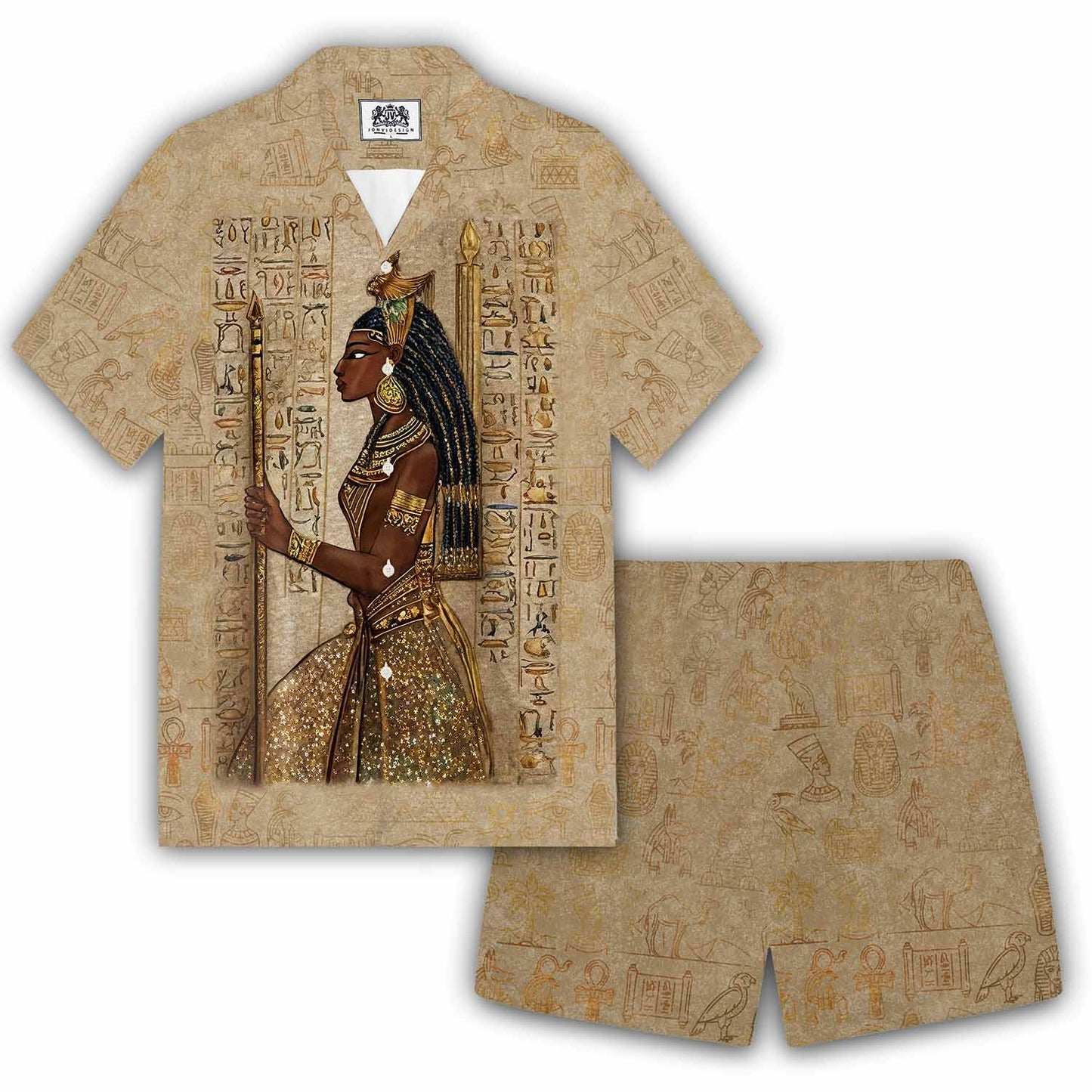 Vintage Ancient Egyptian Goddess Camp Collar Casual Short Sleeve Shirt