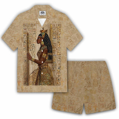 Vintage Ancient Egyptian Goddess Camp Collar Casual Short Sleeve Shirt