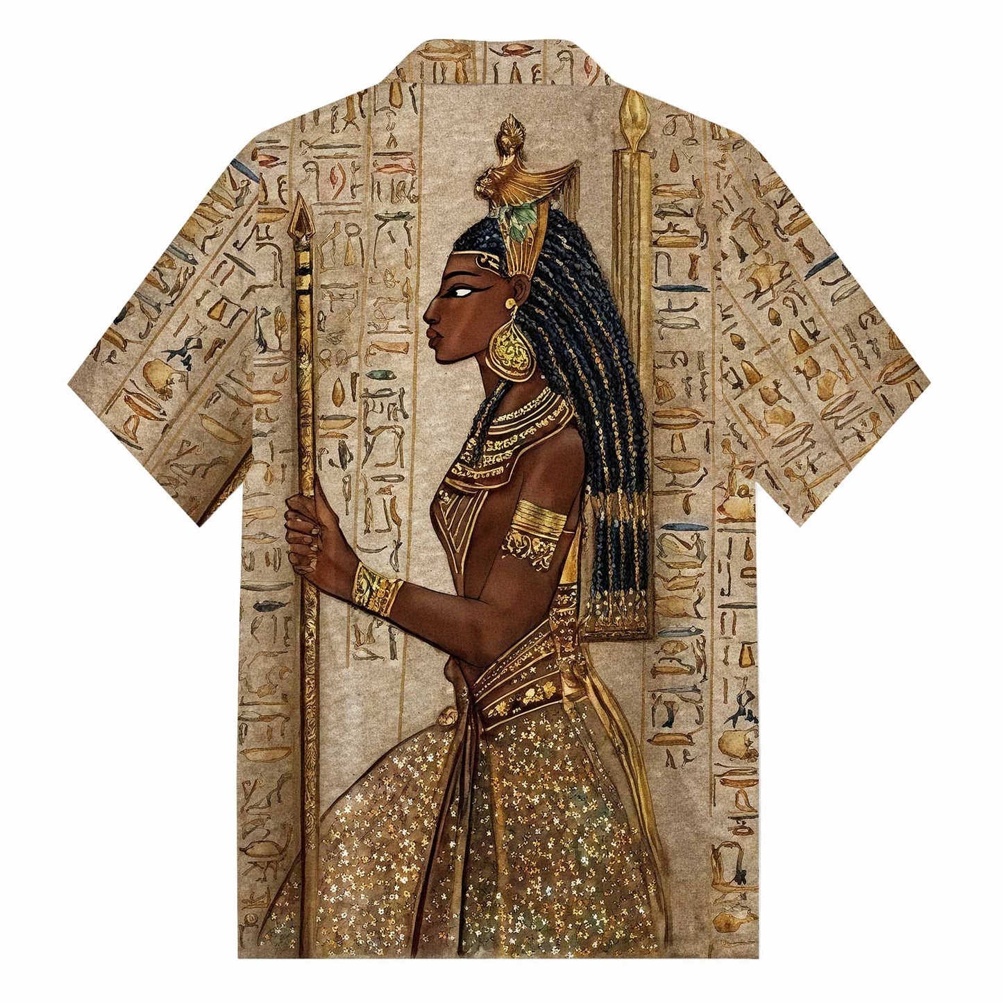 Vintage Ancient Egyptian Goddess Camp Collar Casual Short Sleeve Shirt