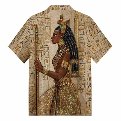 Vintage Ancient Egyptian Goddess Camp Collar Casual Short Sleeve Shirt