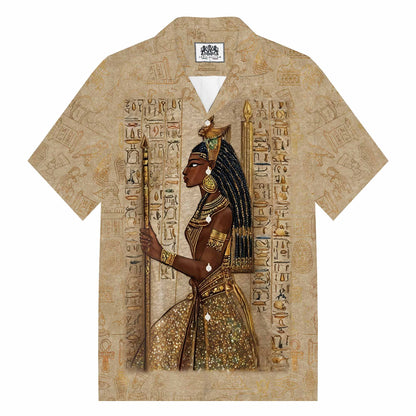 Vintage Ancient Egyptian Goddess Camp Collar Casual Short Sleeve Shirt