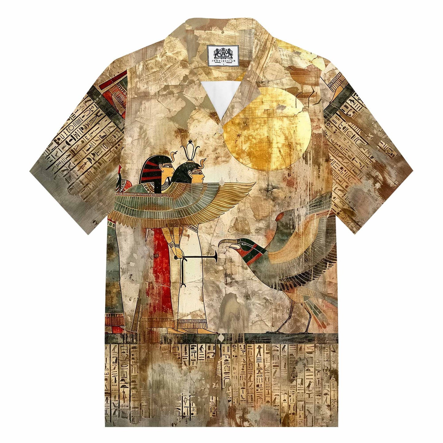 Ancient Egyptian Divine Gods Totem Vintage Camp Collar Casual Short Sleeve Shirt