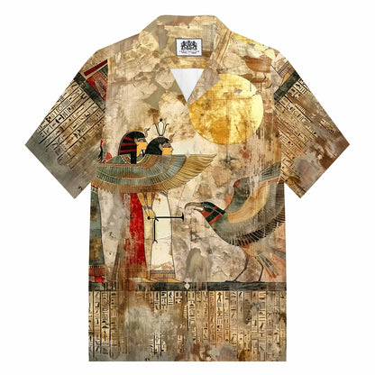 Ancient Egyptian Divine Gods Totem Vintage Camp Collar Casual Short Sleeve Shirt