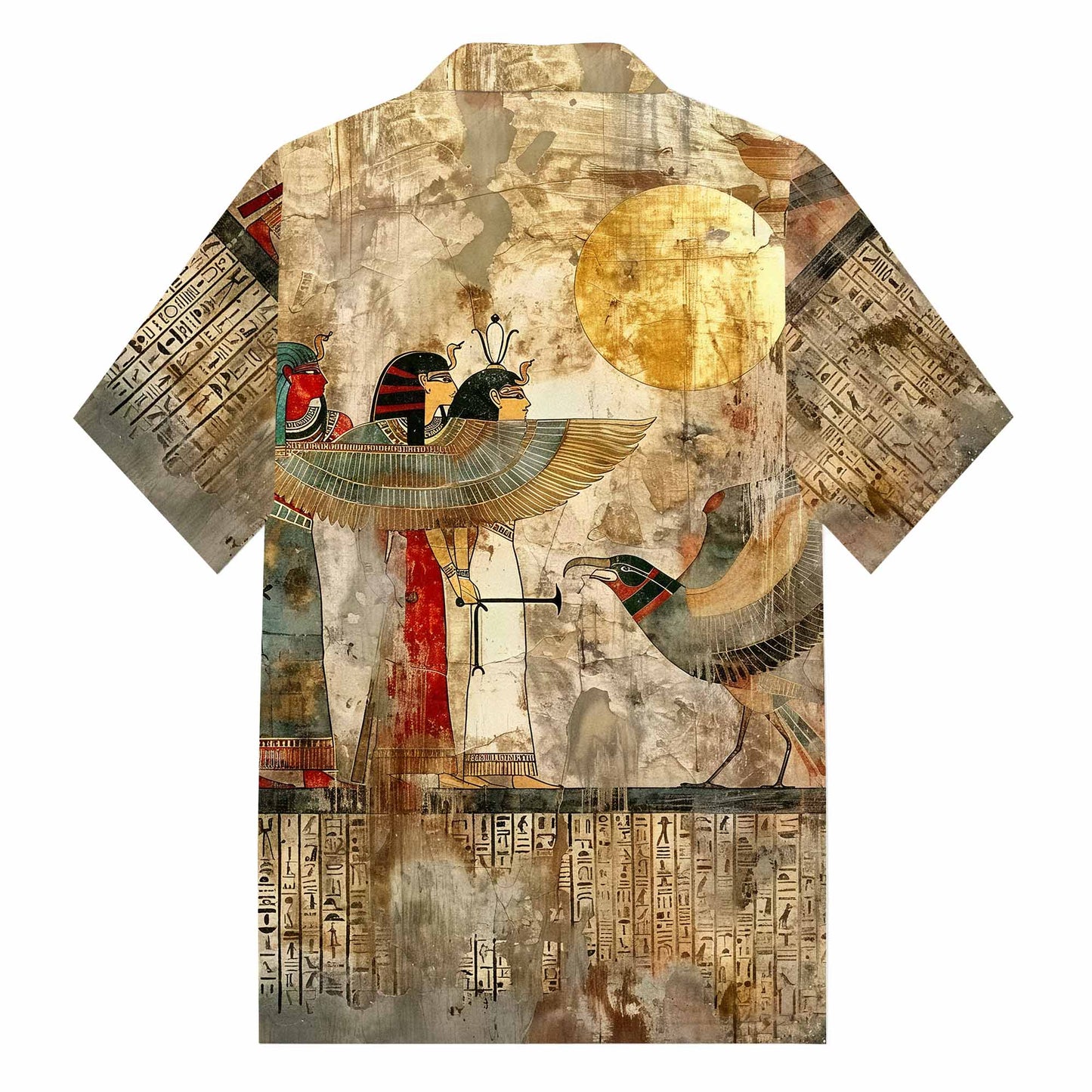 Ancient Egyptian Divine Gods Totem Vintage Camp Collar Casual Short Sleeve Shirt