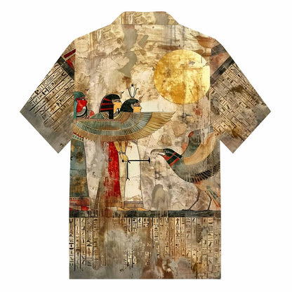 Ancient Egyptian Divine Gods Totem Vintage Camp Collar Casual Short Sleeve Shirt