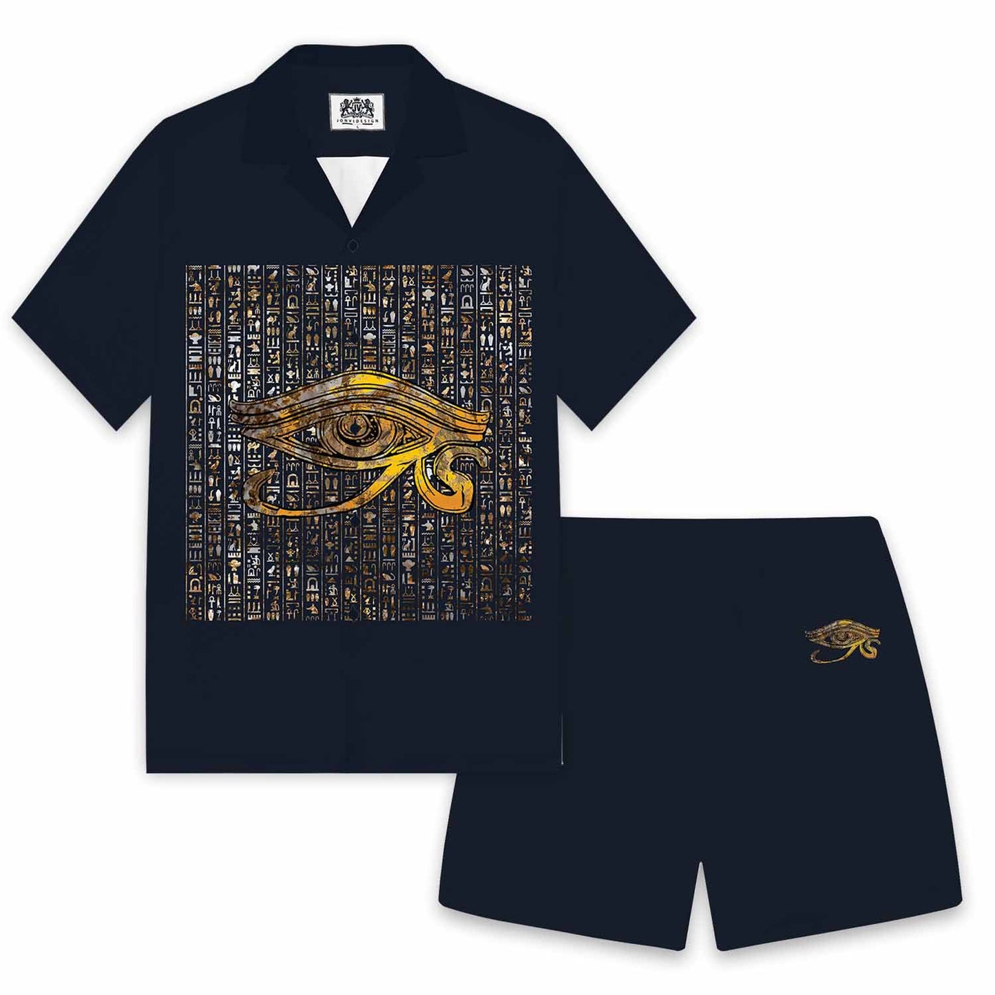 Eye Of Horus Ancient Egyptian Pattern Camp Collar Casual Short Sleeve Shirt