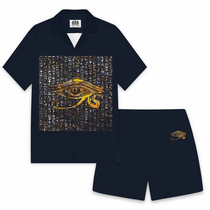 Eye Of Horus Ancient Egyptian Pattern Camp Collar Casual Short Sleeve Shirt