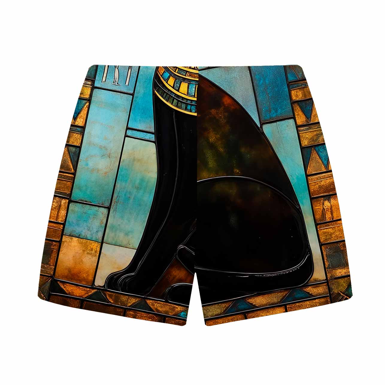 Ancient Egyptian Divine Black Cat Pattern Elastic Waist Shorts