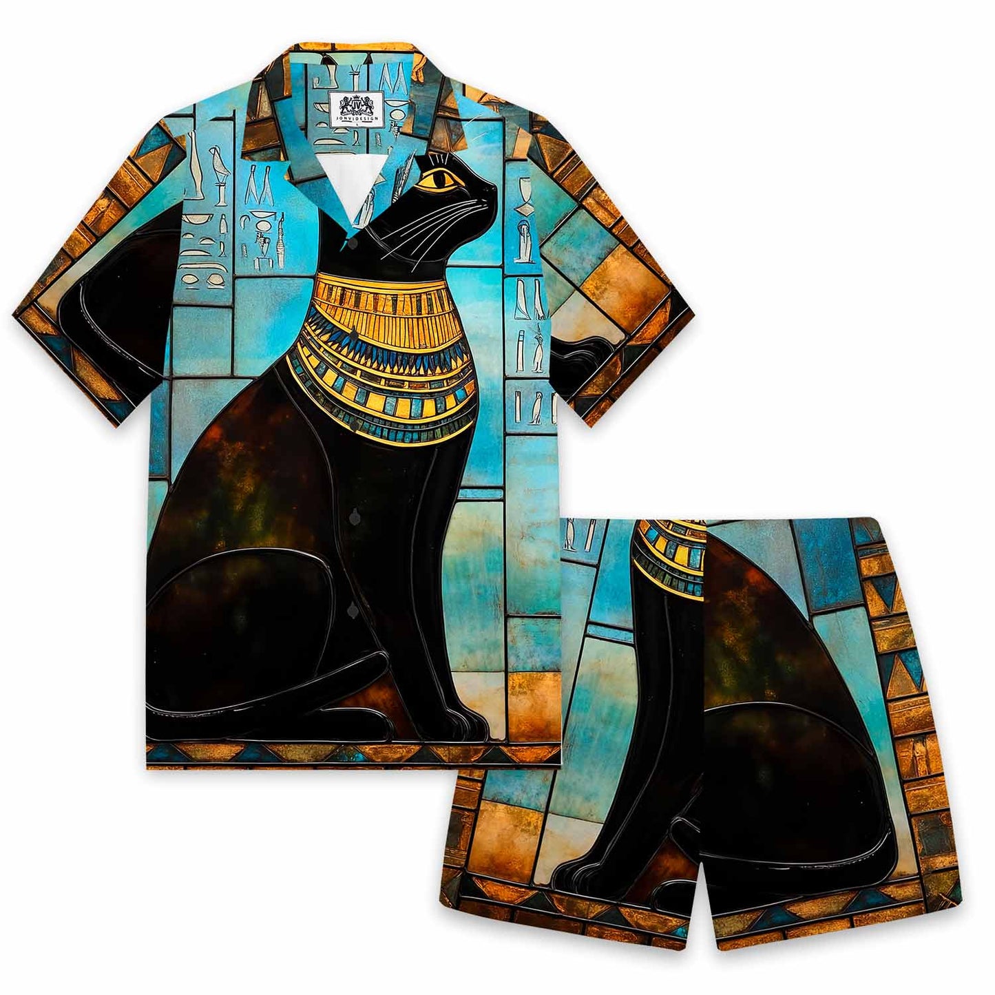 Ancient Egyptian Divine Black Cat Pattern Elastic Waist Shorts