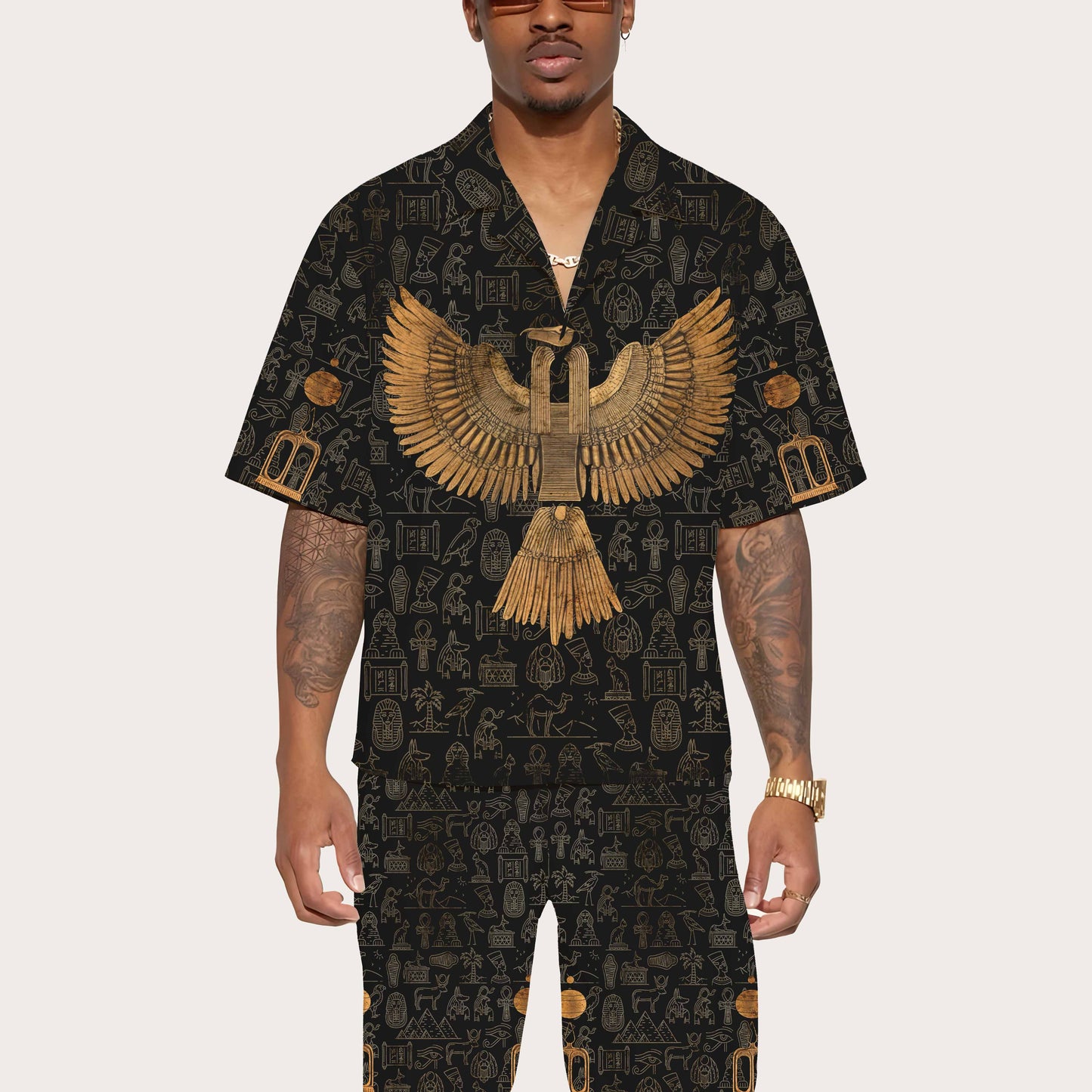 Ancient Egyptian Mythology Eagle God Totem Print Elastic Waist Shorts