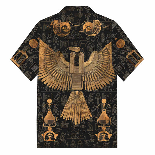Ancient Egyptian Mythology Eagle God Totem Print Camp Collar Casual Short Sleeve Shirt