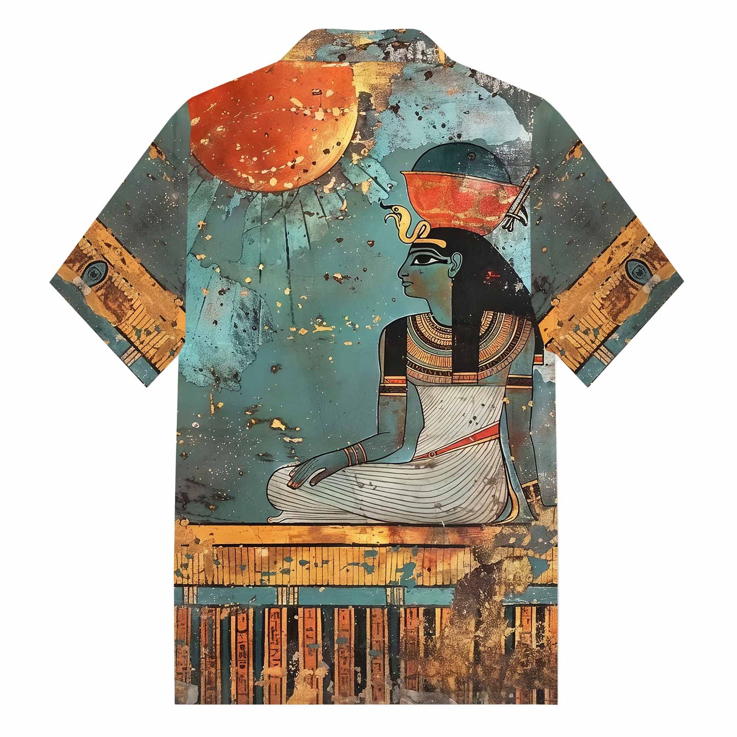 Ancient Egyptian Goddess Fun Vintage Print Camp Collar Short Sleeve Shirt