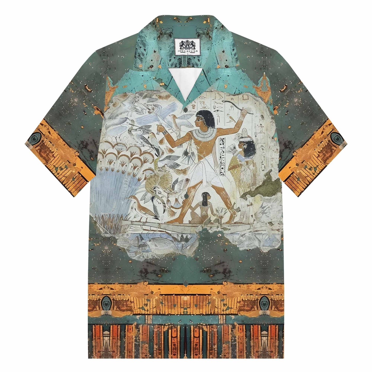 Ancient Egyptian Goddess Fun Vintage Print Camp Collar Short Sleeve Shirt