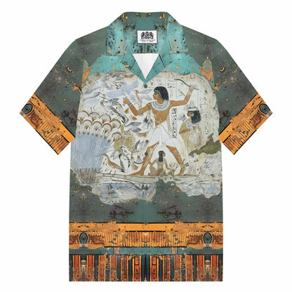 Ancient Egyptian Goddess Fun Vintage Print Camp Collar Short Sleeve Shirt
