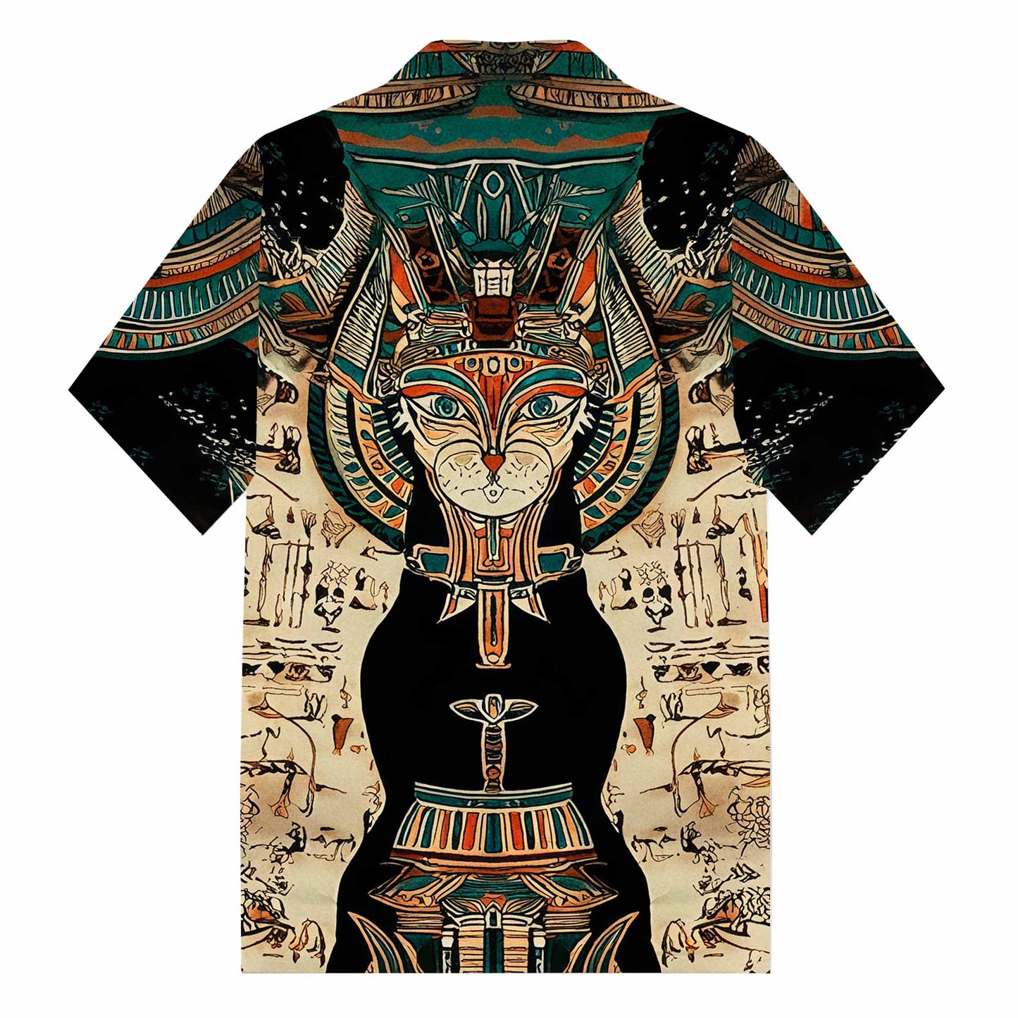 Egyptian Buster Cat Art Print Camp Collar Short Sleeve Shirt