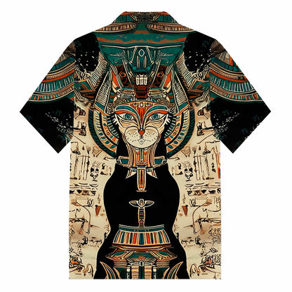 Egyptian Buster Cat Art Print Camp Collar Short Sleeve Shirt
