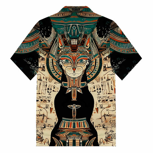 Egyptian Buster Cat Art Print Camp Collar Short Sleeve Shirt
