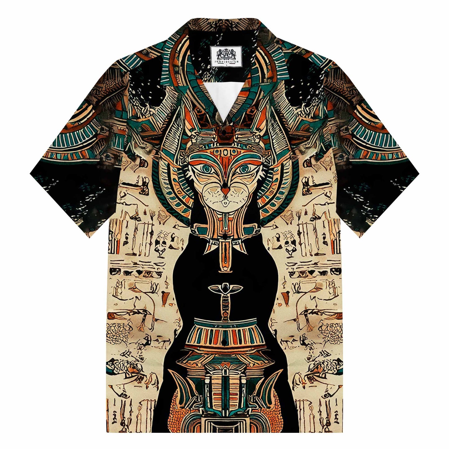Egyptian Buster Cat Art Print Camp Collar Short Sleeve Shirt