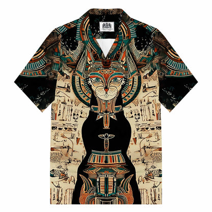 Egyptian Buster Cat Art Print Camp Collar Short Sleeve Shirt