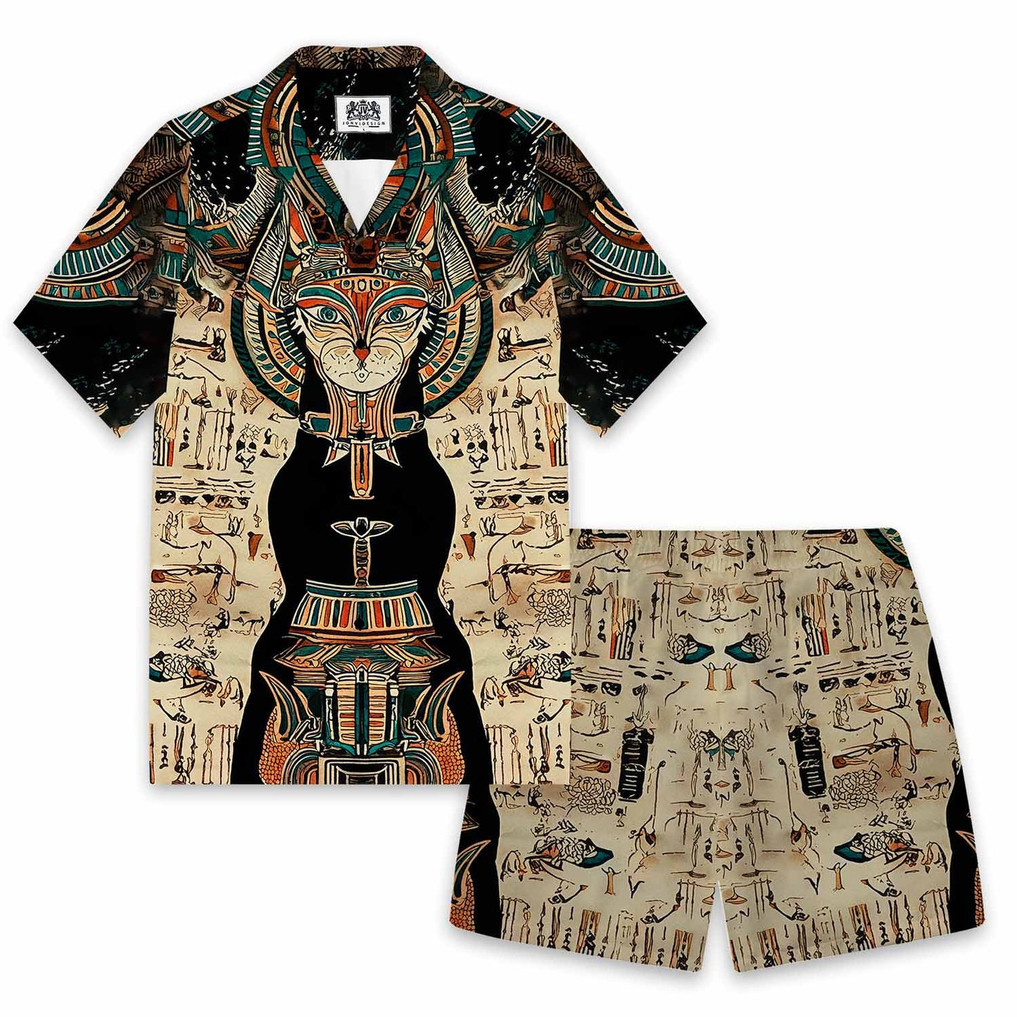 Egyptian Buster Cat Art Print Camp Collar Short Sleeve Shirt