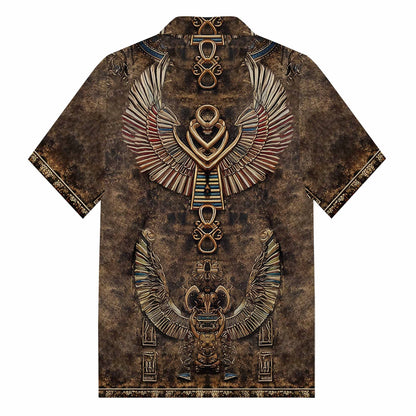 Relief-Style Egyptian Ba Bird Vintage Camp Collar Short Sleeve Shirt