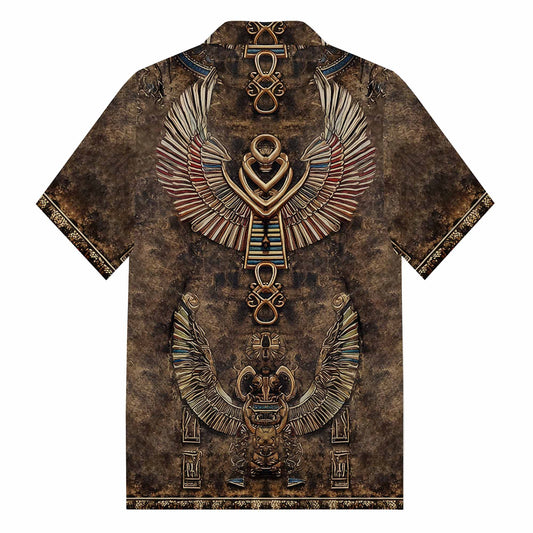 Relief-Style Egyptian Ba Bird Vintage Camp Collar Short Sleeve Shirt