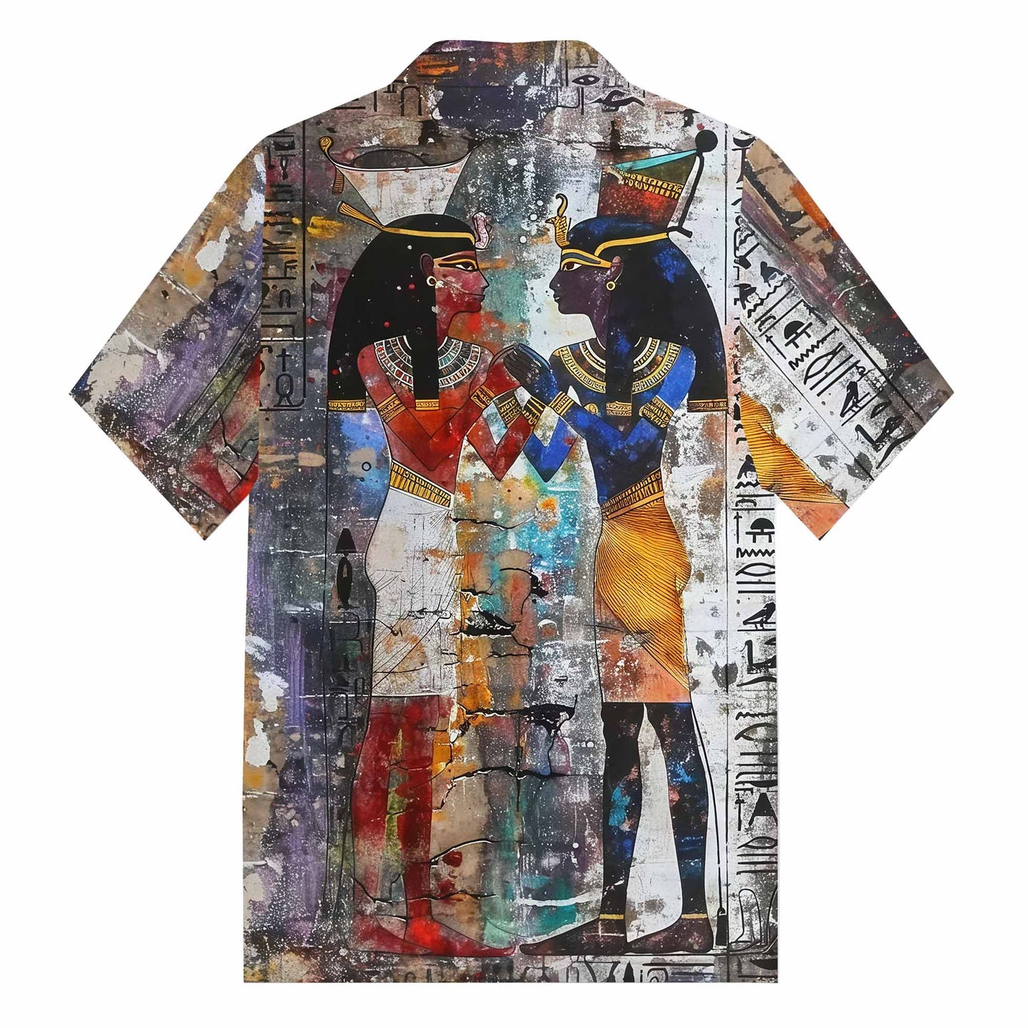 Ancient Egyptian Goddess Pattern Camp Collar Short Sleeve Shirt