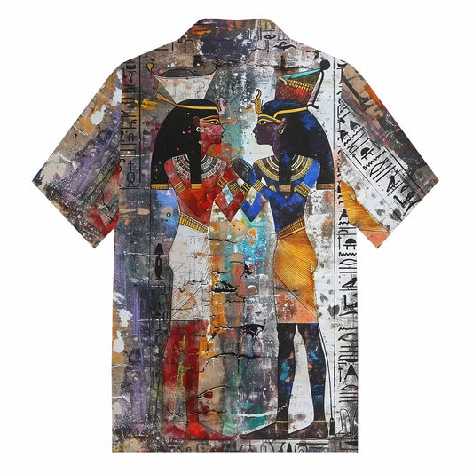 Ancient Egyptian Goddess Pattern Camp Collar Short Sleeve Shirt