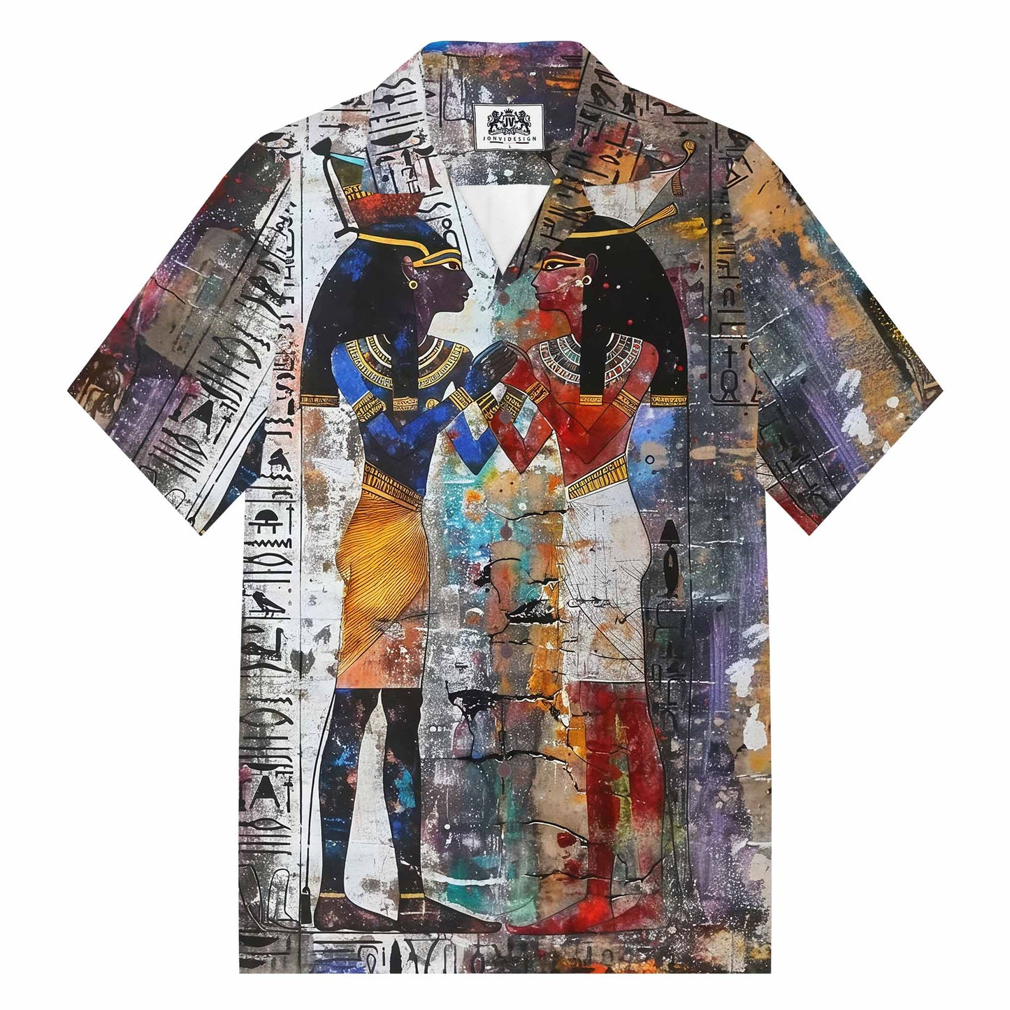 Ancient Egyptian Goddess Pattern Camp Collar Short Sleeve Shirt