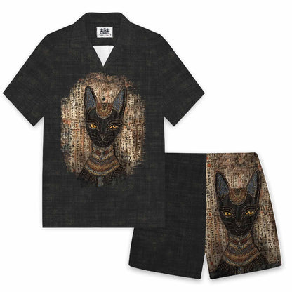 Men's Vintage Egyptian Buster Cat Art Pattern Elastic Waistband Shorts