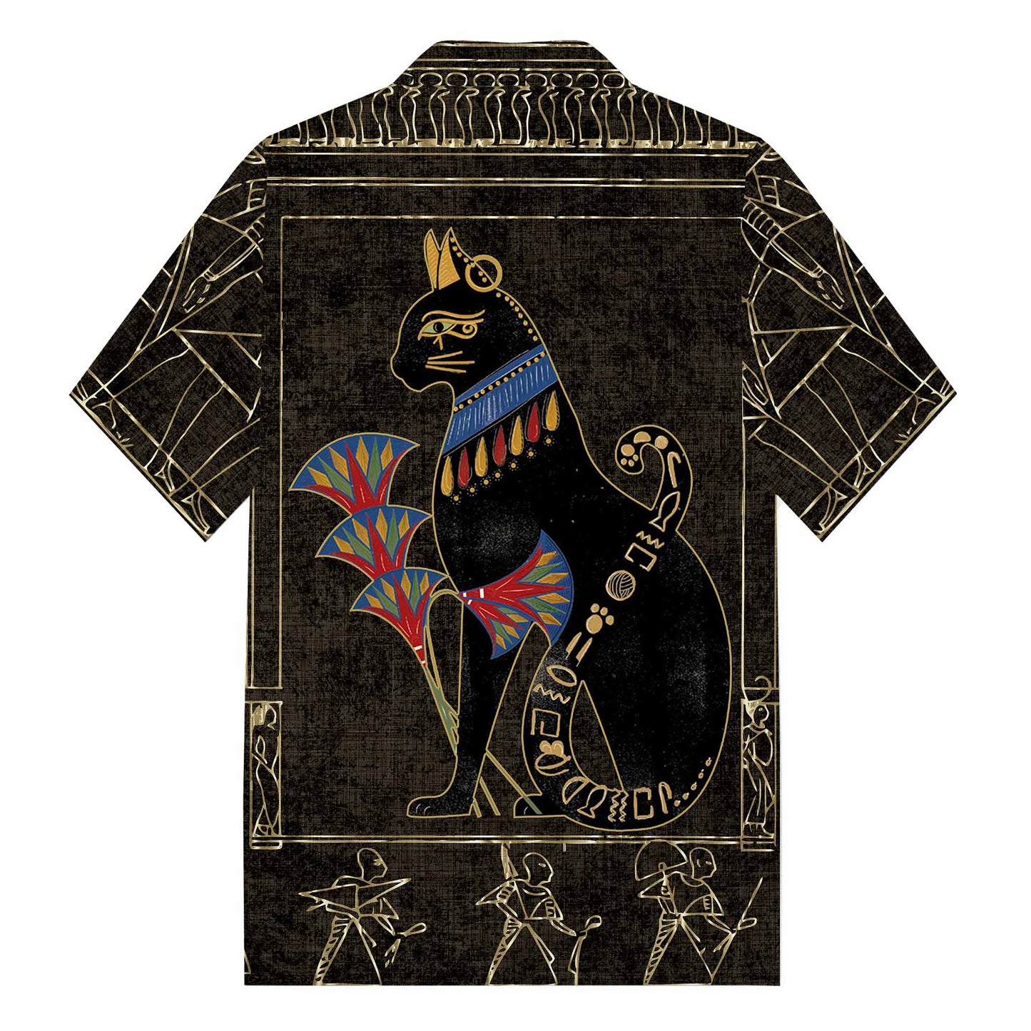 Ancient Egyptian Cat Mysterious Retro Camp Collar Short Sleeve Shirt