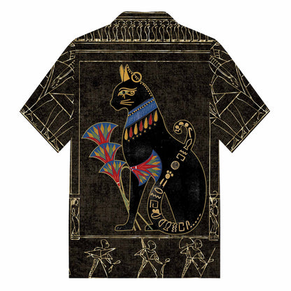 Ancient Egyptian Cat Mysterious Retro Camp Collar Short Sleeve Shirt