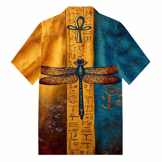 Egyptian Dragonfly Vintage Gradient Art Casual Short-Sleeved Shirt