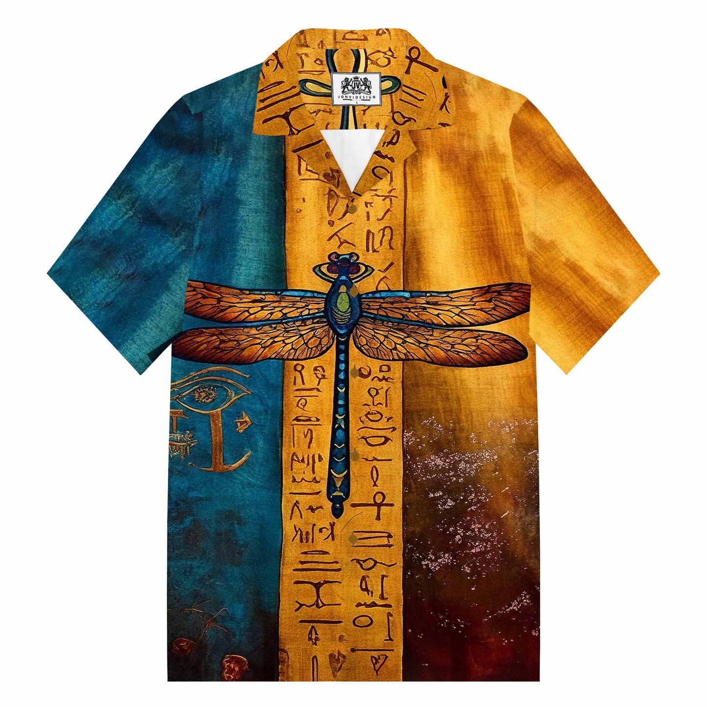 Egyptian Dragonfly Vintage Gradient Art Casual Short-Sleeved Shirt
