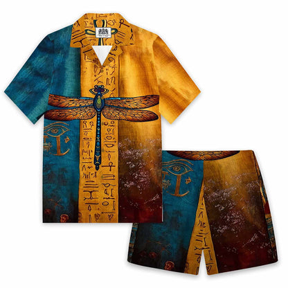 Egyptian Dragonfly Vintage Gradient Art Casual Short-Sleeved Shirt