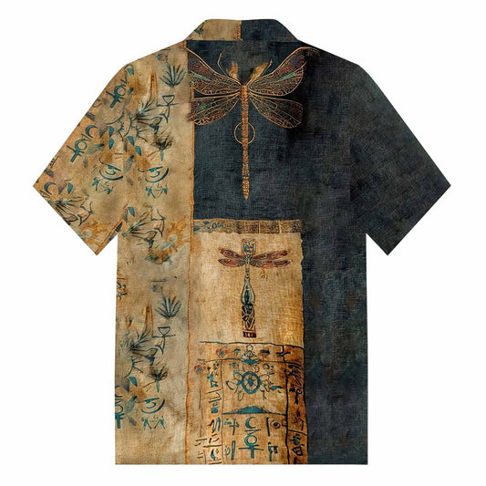 Bohemian Floral And Dragonfly Print Casual Short-Sleeved Shirt
