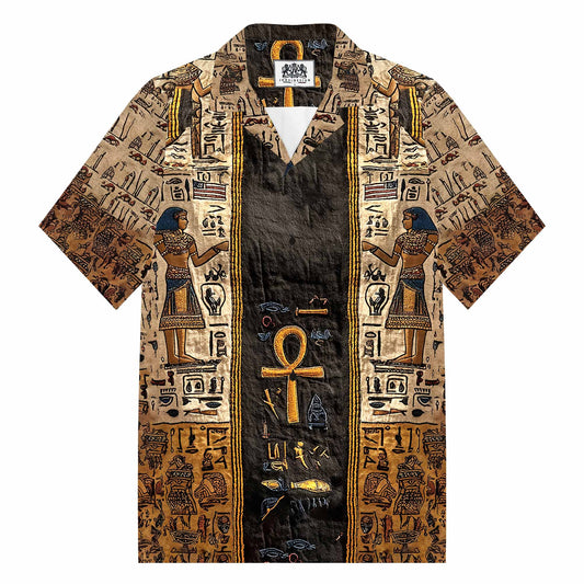 Ankh Color-Block With Ancient Casual Short-Sleeved Shirt