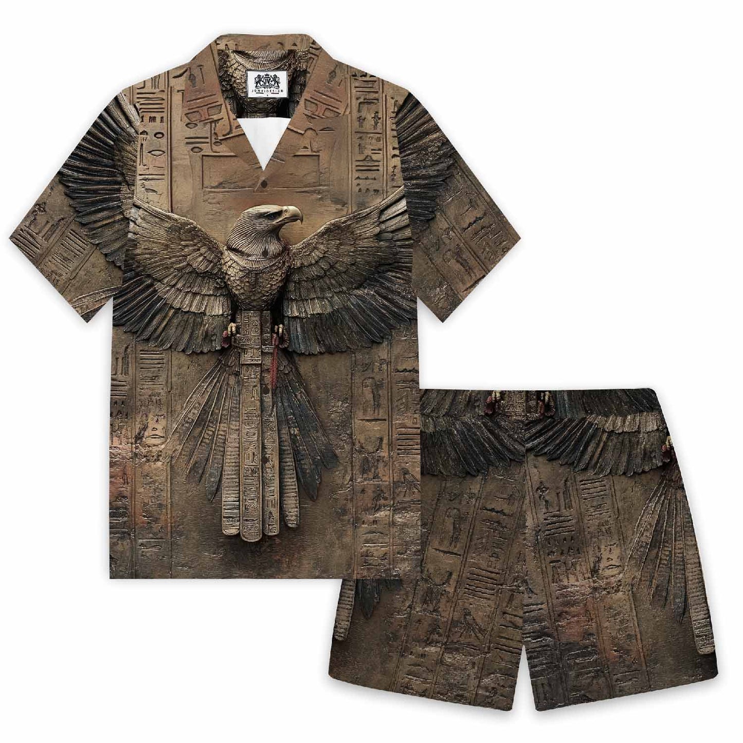 Ancient Egyptian Runes & Eagle Pattern Casual Elastic Waist Shorts