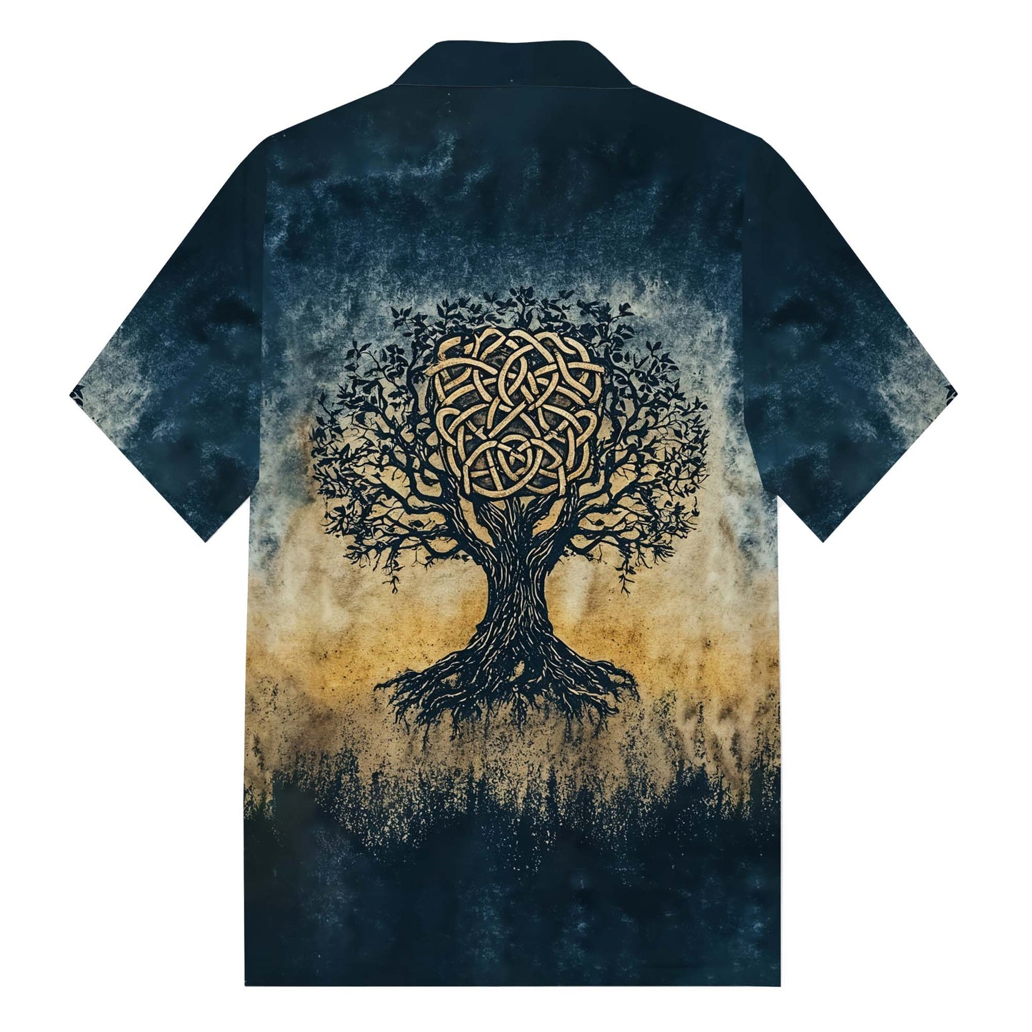 Viking Celtic Knot Tree of Life Art Camp Collar Short Sleeve Shirt