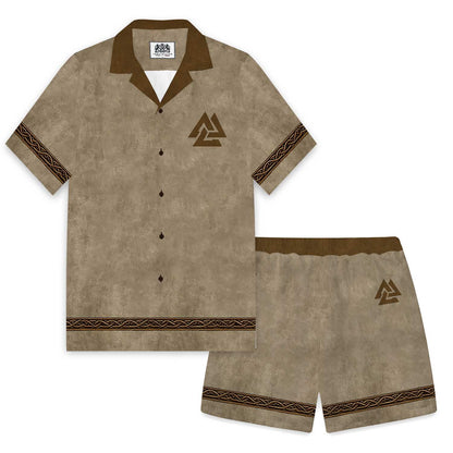 Men's Viking Nordic Eagle Print Vintage Camp Collar Short Sleeve Shirt