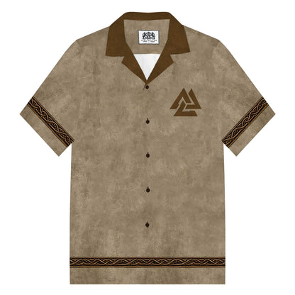 Men's Viking Nordic Eagle Print Vintage Camp Collar Short Sleeve Shirt