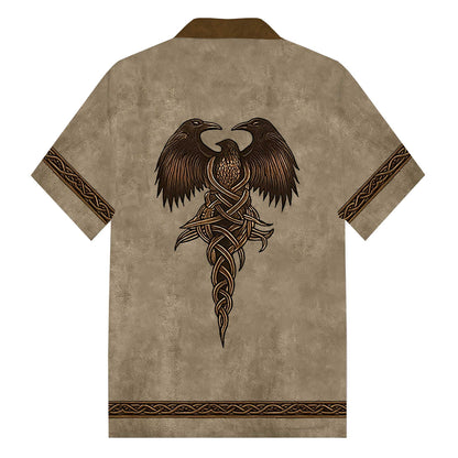 Men's Viking Nordic Eagle Print Vintage Camp Collar Short Sleeve Shirt